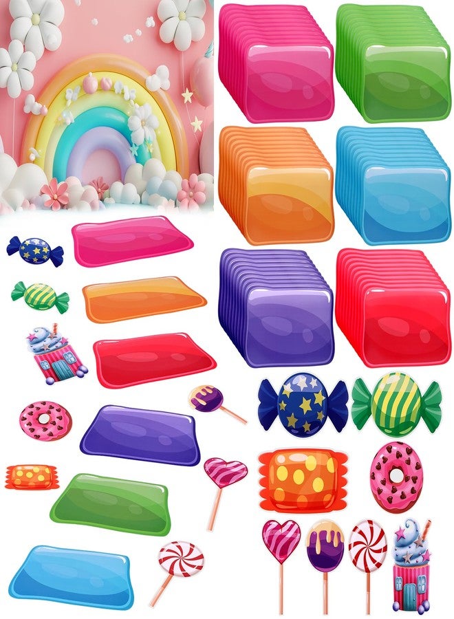 Furbeko 100Pcs Colorful PVC Floor Stickers Candy Themed Party Decoration Candyland Floor Decals Runway Rug Hallway Runner Rug Princess Candy Land Trunk or Treat Car Decoration (100) - Image 1